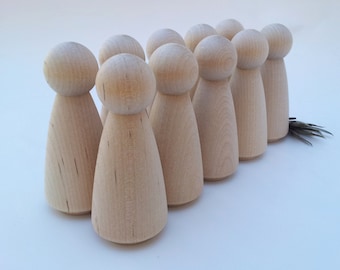 Wooden Peg Dolls / 10 Brides / 10 Grandma Peg People / Unfinished Maple Ready to Paint