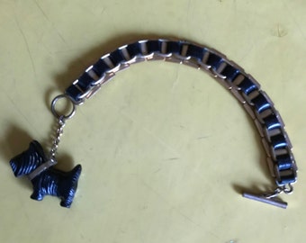 1940/50's Brass, Leather and plastic Scottie Dog Bracelet
