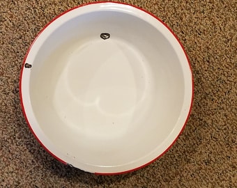 Vintage Red and White Enamelware Pot or Basin