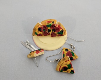 Pizza Earring, Fast food earring, Pizza jewelry, Polymer Clay Pizza Jewelry, Clay Earrings, Pepperoni Pizza Earrings