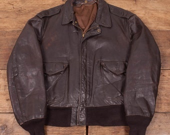 Mens Vintage 1970s Schott Leather Flight Jacket Mens L 44” R2875