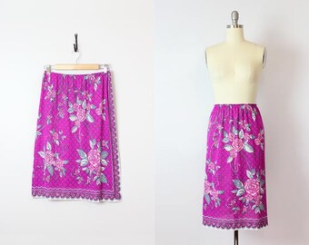 vintage 60s slip / 1960s EMILIO PUCCI floral slip / designer slip skirt / purple floral skirt slip / summer slip skirt