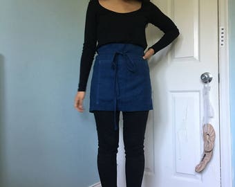 Linen half apron. Linen cafe apron. Eco - friendly linen midi apron. Washed softened handmade linen apron. Insignia blue linen apron.