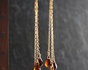 Garnet Teardrop Earrings, Spessartite Garnet Long Earrings, January Birthstone, Gemstone Earrings