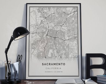 Sacramento map poster print wall art | California gift printable download | Modern map decor for office, home and nursery | MP35