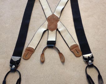 Vintage Black Button-Tab Suspenders