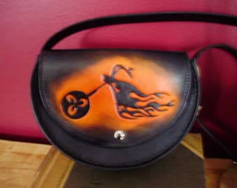 Bag, shoulder bag half moon has motorcycle/flame pattern