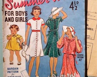 Vintage Sewing Catalog / Magazine plus sewing PATTERN 1930s Leach-Way Summer Wear for Boys and Girls No. 48 30s children's clothing dresses