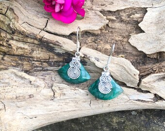 Natural Emerald & 925 Sterling Silver Earrings