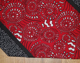 Table Runner, Table topper - Red, Black, White, Modern