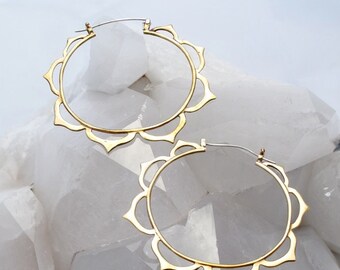 Large Hoop Earrings - Big Earrings - Boho Hoop Earrings - Lotus Earrings - Mandala Earrings - Gift for Her