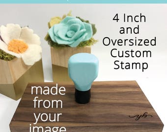 Oversized 4 inch and over Custom Stamp, Logo Stamp, Your 'Design' Logo Stamp, Robins Egg Blue, Wooden Rubber Stamp, Personalized Stamp