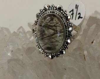 Black Tourmalinated Quartz Ring Size 7 1/2