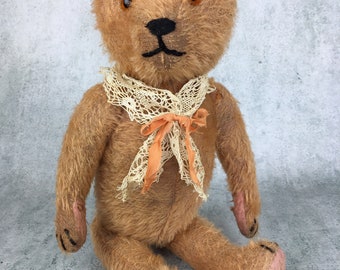 antique mohair teddy bear, rare apricot mohair teddy bear, vintage teddy bear