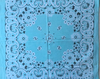 Vintage Blue Bandana Faded Pale Turquoise Fast Color Paisley Bandana RN 15187