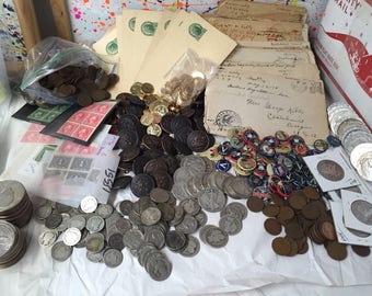 LOT(11 pc) WWI Coins+Militaria+Silver+Pins+Buttons+Letters/Cards+Stamps Plus Bonuses #%25
