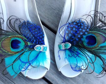 Wedding shoe clips, bridal shoe clips, feathered shoe clips