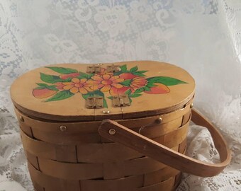 Vintage basket purse hand-painted.