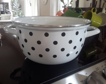 Slovenian Enamel Handeled Polka Dot Pot