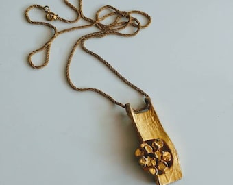 Vintage gilded goldtone brutalist pendant necklace