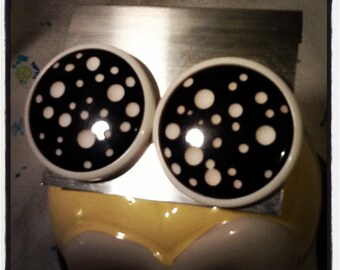Vintage Mod 80's Plastic Black and White Large Earrings