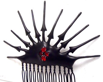 Circus Hair Comb Gothic hair ornament made with Clock hands black with red crystal perfect for that chic vampire bride o Fall Steampunk Ball