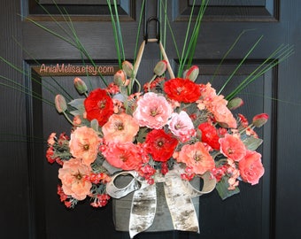 wreath summer wreaths for front door wreaths poppy wreath outdoor decorations burlap bow wreaths