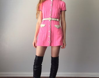 Vintage 1960s Mini Dress / 60s Micro Mini / Mod Go-Go 60s Dress / Gino Paoli Bubblegum Pink Knit / Size XS Extra Small