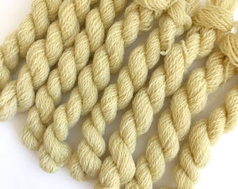 Hand dyed embroidery yarn | plant dyed | pale yellow | embroidery wool | wool | laceweight knitting | cross stitch | tapestry | weaving