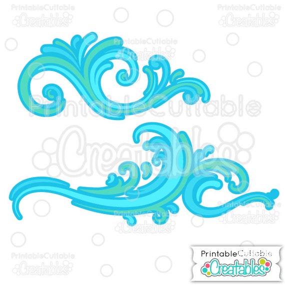 Download Ocean Wave Flourishes SVG Cut File & Clipart E150 Includes