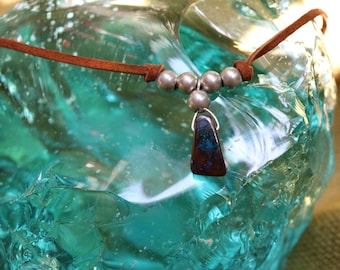 Australian Boulder Opal Leather Necklace