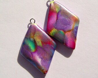 Lucky For You Diamond Charms Handmade Artisan Polymer Clay Pair