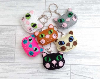 Cat Keyring / Felt Cat Key chain / Cat Key Ring / Kitten Keyring / Kitten Key Ring / Cat Gift / Cat Lover Gift / Cat Bag Charm