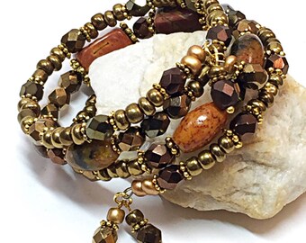 Hippie Bracelet - Gift for Wife - Memory Wire Wrap Bracelet - Earthy Bracelet - Rustic Bohemian Bracelet - Presents for Mom