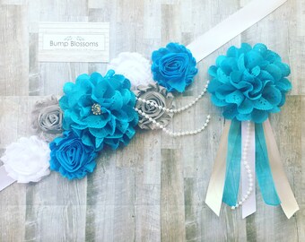 Blue Maternity Sash, Blue and White Maternity Sash, Mom to be Sash, Blue Pregnancy Sash, Baby shower Sash, its a boy, Blue Maternity Sash