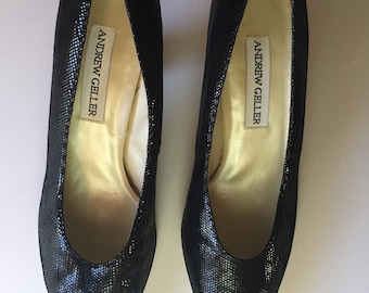 Andrew Geller Black Suede/sequin-like, classic dress heels pumps shoes SZ 8W