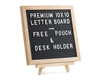 10 X 10 Black Felt Letter Board - Premium Felt Letterboard - 540 Letters, Numbers, Emoji and Symbols. Free Pouch and Stand.