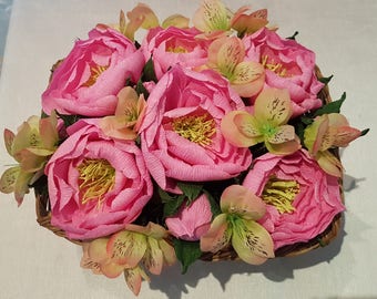 Crepe Paper Flowers Basket
