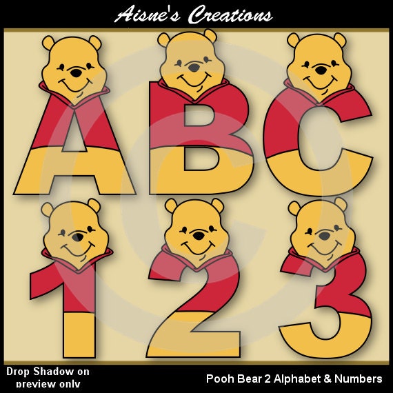 Winnie the Pooh 2 Alphabet Letters & Numbers Clip Art Graphics