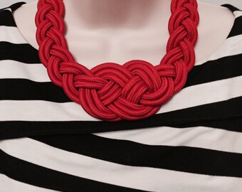 Sailor Red Nautical Knotted Rope Knot Statement Necklace