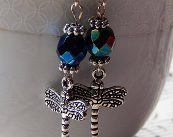 Czech glass and Dragonfly pendant earrings
