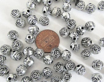 60 Silver ROSE Beads ~ 8 mm Rose Beads for Rosary Bracelets Rosaries Pater Our Father beads Flower beads SILVER finish Lot 60 ITALY