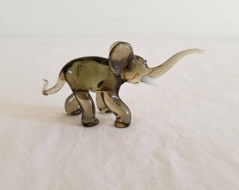 Vintage Miniature Blown Glass Grey Elephant