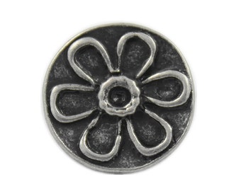 Flower Metal Buttons - Antique Silver Daisy Pattern Metal Shank Buttons - 15mm - 5/8 inch - 3 pcs