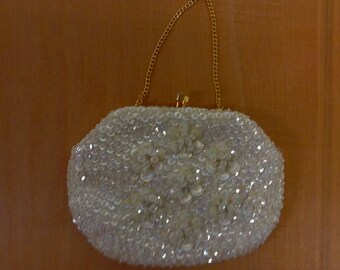 Vintage White Beaded evening bag