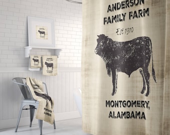 Farmhouse Shower Curtain,Primitive , Grunge, Rustic Custom Personalized, Bath Mat, Bath Towels