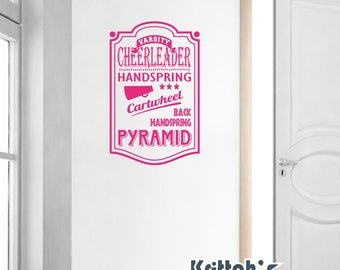 Cheerleader Vinyl Wall Decal Quote varsity handspring cartwheel pyramid L164
