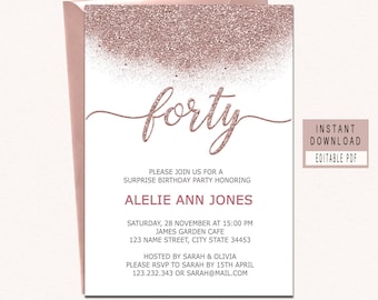 40th invitations etsy birthday invites