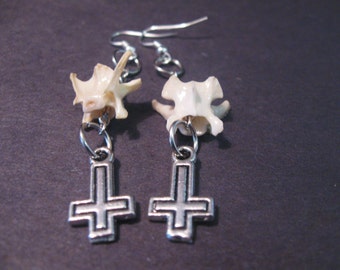 Inverted Cross Earrings with Snake vertebrae ( snake vertebrae earrings)