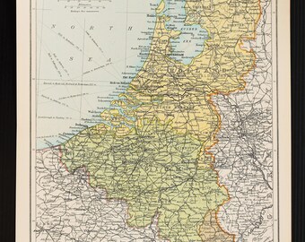 1921 antique map of netherlands belgium luxembourg holland published by bartholomew